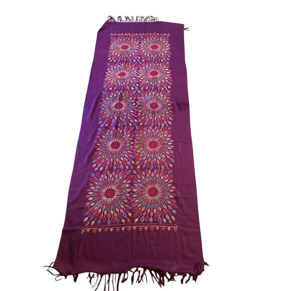 Shawl Floral Embroidered Wrap Scarf Womens Fringe Soft Oversized Purple - Picture 12 of 16
